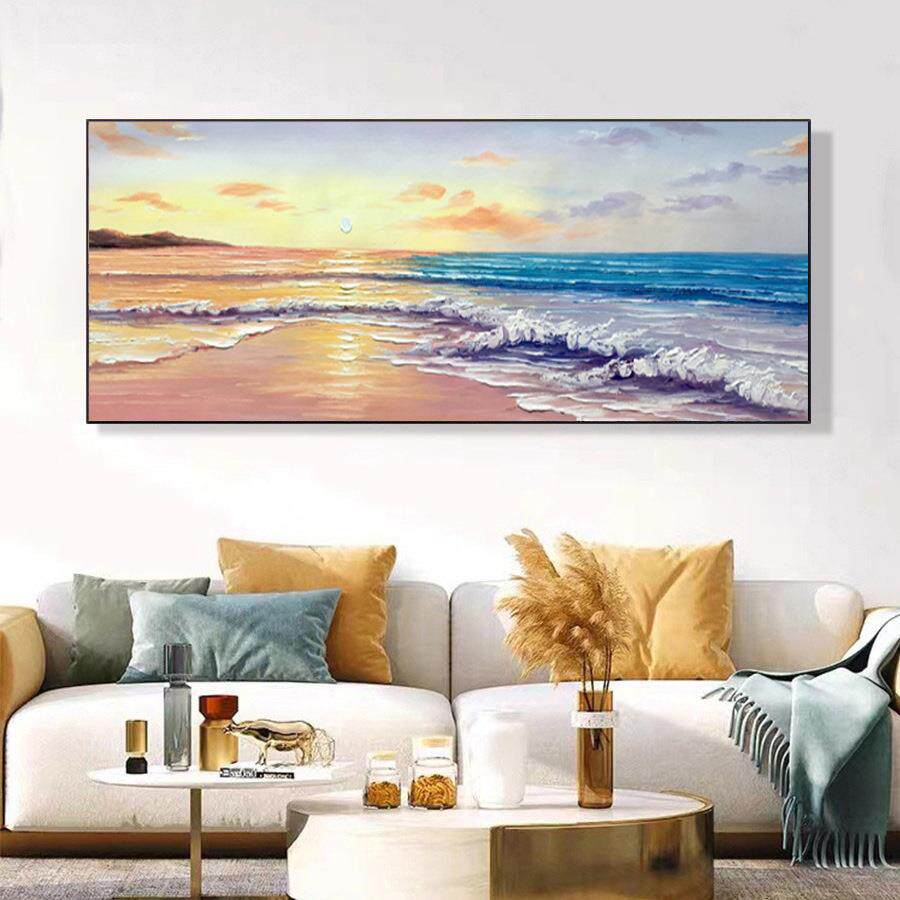 酒店大海客厅纯手绘油画海景入户玄关装饰画轻奢现代肌理大幅挂画