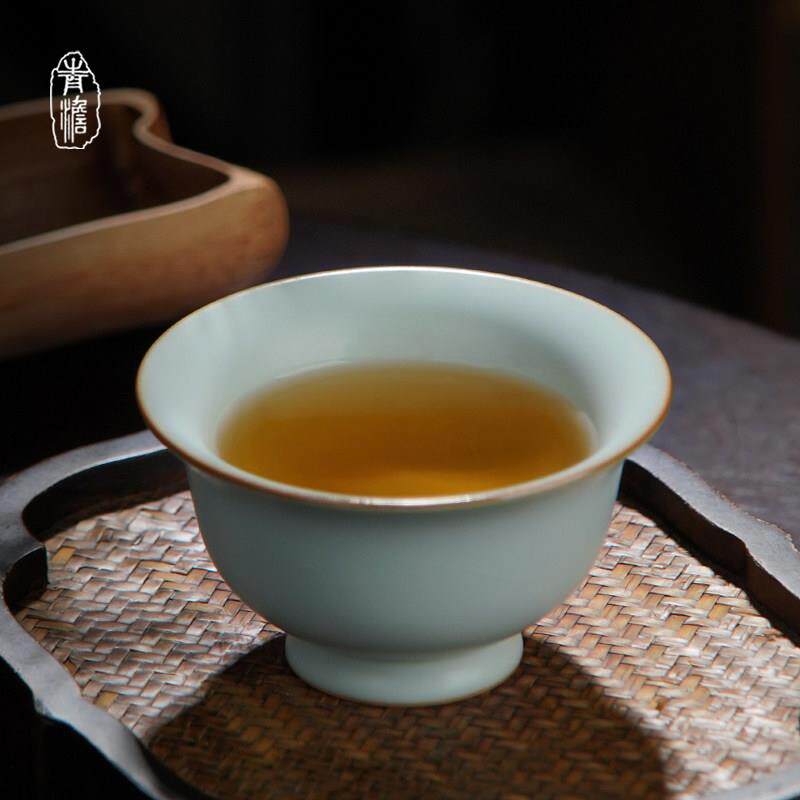 汝窑压手杯主人杯单杯茶碗大号景德镇茶杯陶瓷汝瓷品茗杯茶盏青瓷