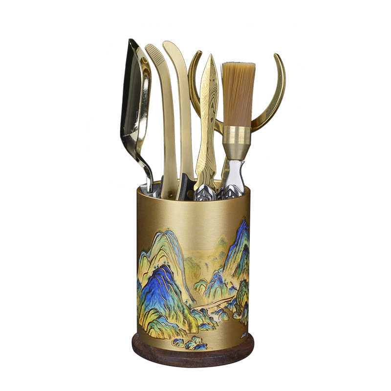 功夫茶具配件大全茶道六君子泡茶工具黄铜套装茶桌茶台摆件高档