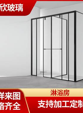 固定隔断淋浴房钢化玻璃防爆膜不锈钢简约淋浴房极窄玻璃平开门