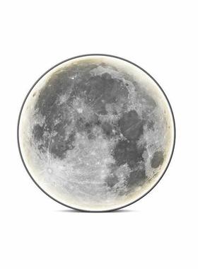灰色月球圆形玄关装饰画led发光灯画轻奢风床头挂画走廊尽头壁画