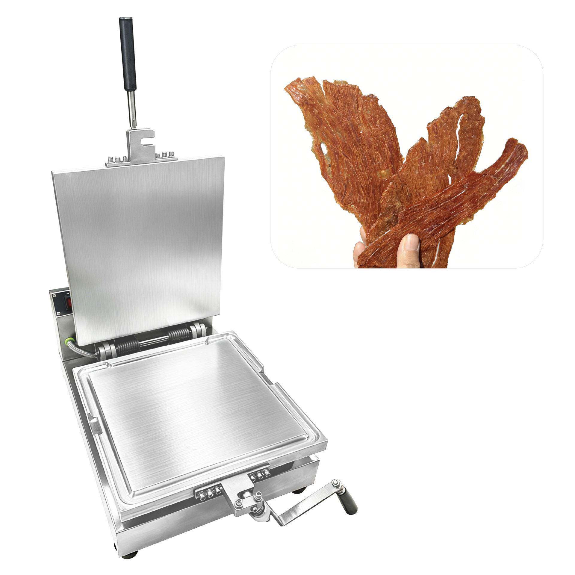 新品广州首飞海鲜化石饼仙贝薄饼机可压薄脆猪肉脯机带凹槽