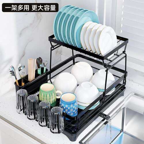 厨房双层置物架碗碟碗盘收纳架沥水架家用铁艺多功能放碗架碗筷架