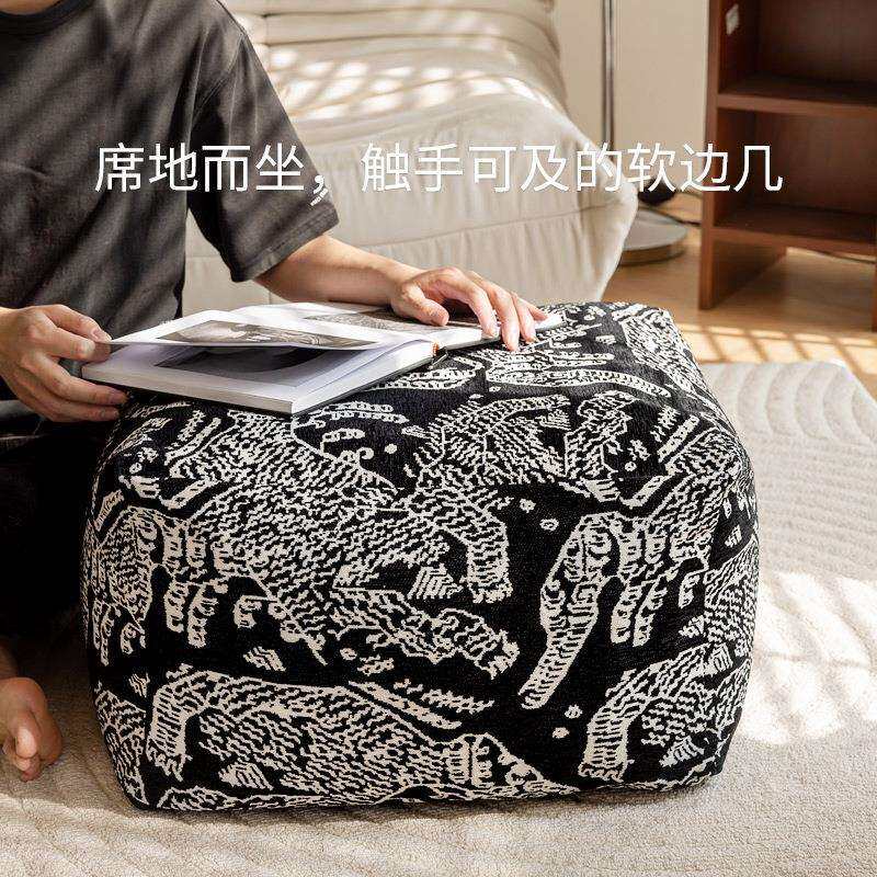 中古风法式复古绿色提花吉象轻奢坐墩客厅卧室软凳沙发脚踏蒲团