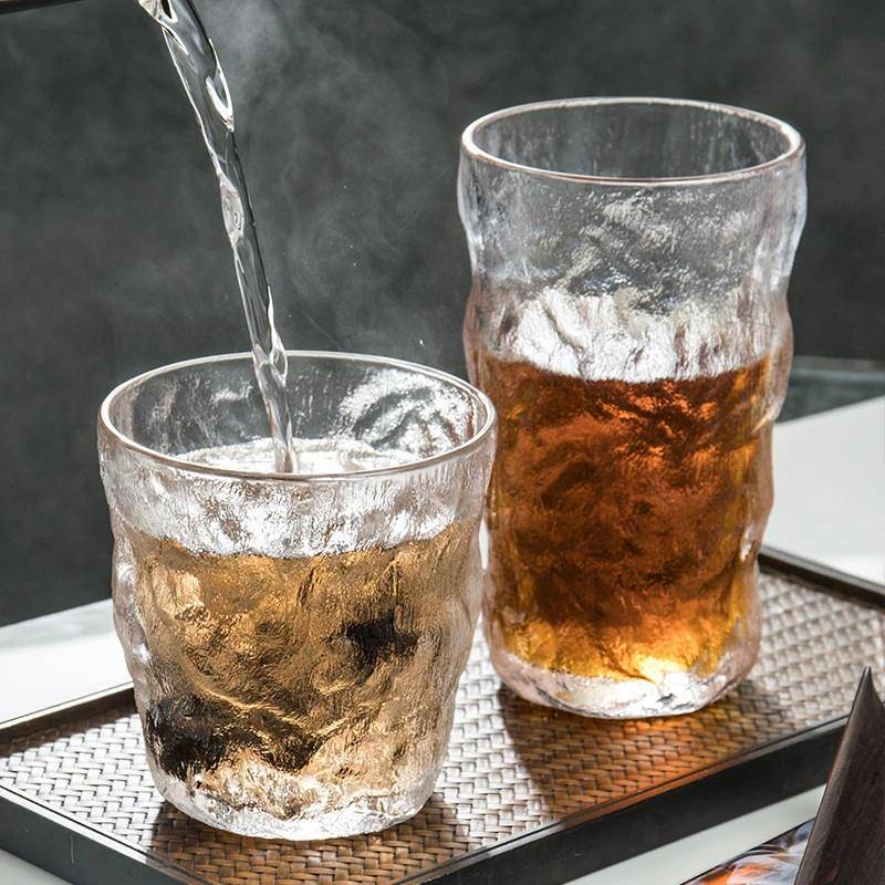 酒杯鸡尾酒杯玻璃杯泡茶杯咖啡杯磨砂啤洋树纹杯冰川纹杯子ins喝