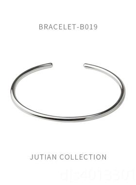 高档JUTAN 纯银n手镯I女is潮 简约冷淡光面基本款气质百搭风银饰