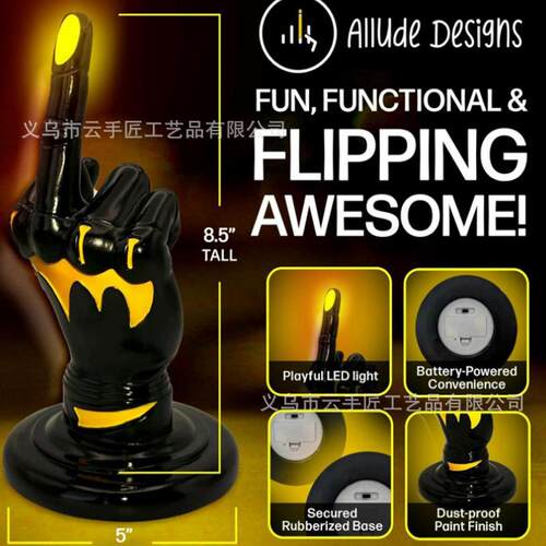 跨境现货Middle finger statue with LED light 中指雕像树脂摆件