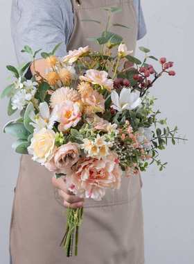 假花月下琴声手札仿真花家居装饰花婚庆手捧花束墙饰玫瑰CF01416