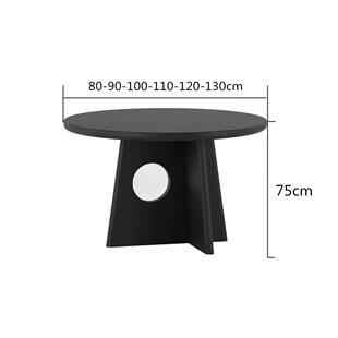 高档法式中古木圆餐桌实白蜡圆木原木计创意设师桌小户型家用黑色