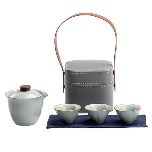 汝窑旅行茶具套装快客杯车载户外出差便携茶具节日活动礼品印LOGO