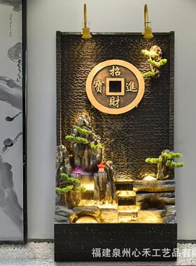 2020大型水幕墙墙假山流水摆件落地客酒厅鱼缸庭院水景店流铺吧水