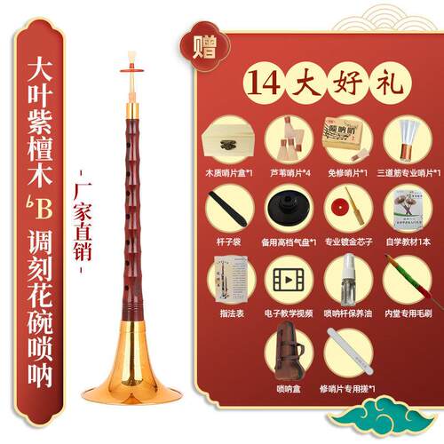 正品唢呐器学者全套大叶紫檀木D乐调专业专民间喇叭演奏初喇叭大