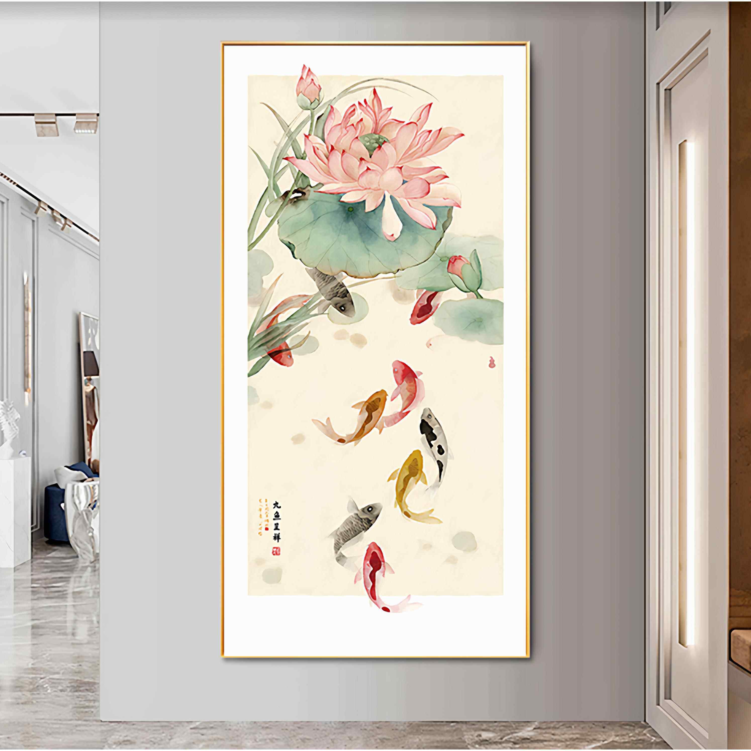 鱼图玄关高级挂画新中式入户正对门荷花装饰画走廊过道招财壁画,家居饰品,现代装饰画,淘宝优惠券,粉丝福利购,淘宝优惠卷
