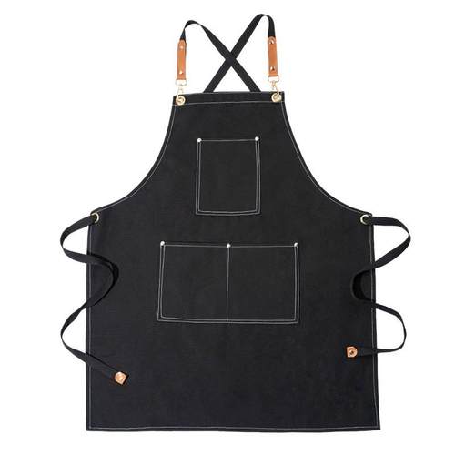 牛仔皮肩带餐厅啡师师奶茶店理发师花艺工作服可定制logo帆布围裙