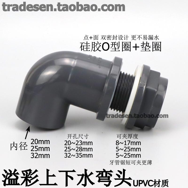 鱼缸上下水管接头水箱溢流防水管件PVC加长内外牙弯头配件