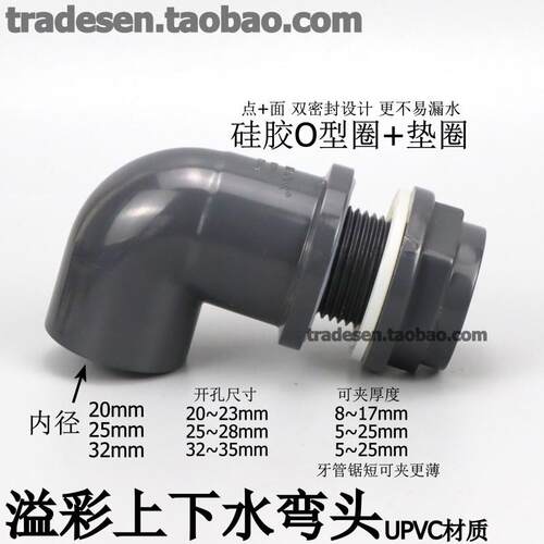 鱼缸上下水管接头水箱溢流防水管件PVC加长内外牙弯头配件