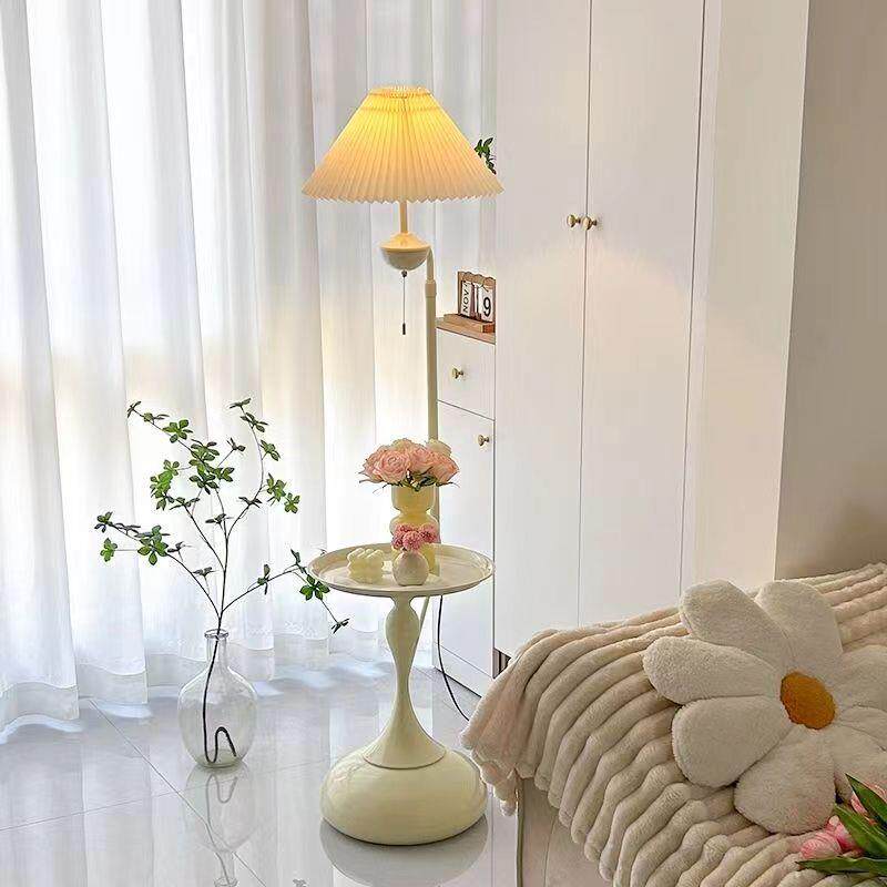 奶油风落地灯客厅沙发旁边几置物架装饰氛围灯卧室床头柜一体台灯