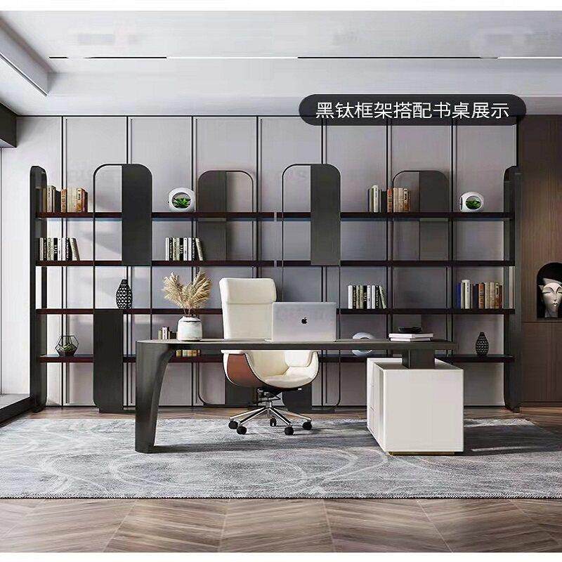 现代简约落地书架不锈钢展示柜隔断置物架轻奢铁艺客厅收纳工业风