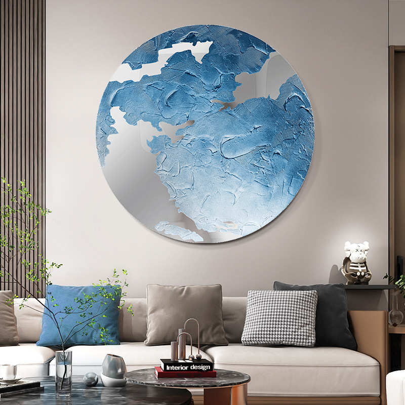 新中式手绘镜面玄关装饰画圆形创意厚肌理挂画高档艺术墙面装置画图片
