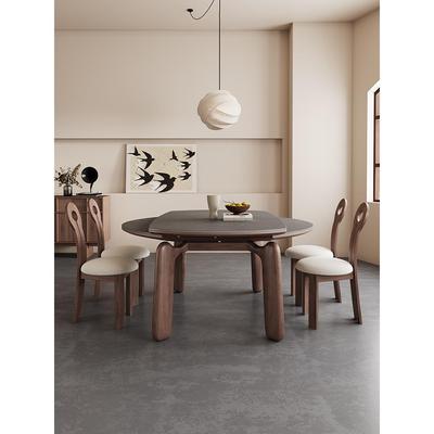 美式折叠实木餐桌椅可伸缩方变圆形2025年新款覆古法式中古侘寂风