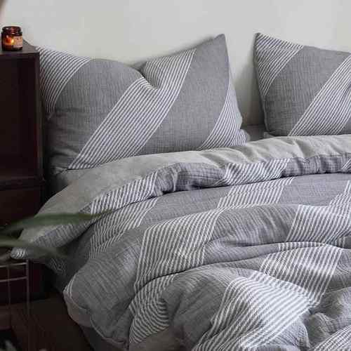 日式复古简约三层纱全棉提花四件套色织双层纱中性线条床上用品