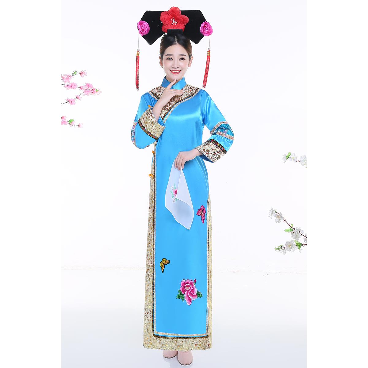 高档宫清朝满族古装女还珠格格服装人甄嬛传旗成袍大码宫廷女演出