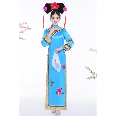 正品朝满族古装女还珠格格服装成人宫女甄清嬛传宫旗大尺码廷演袍