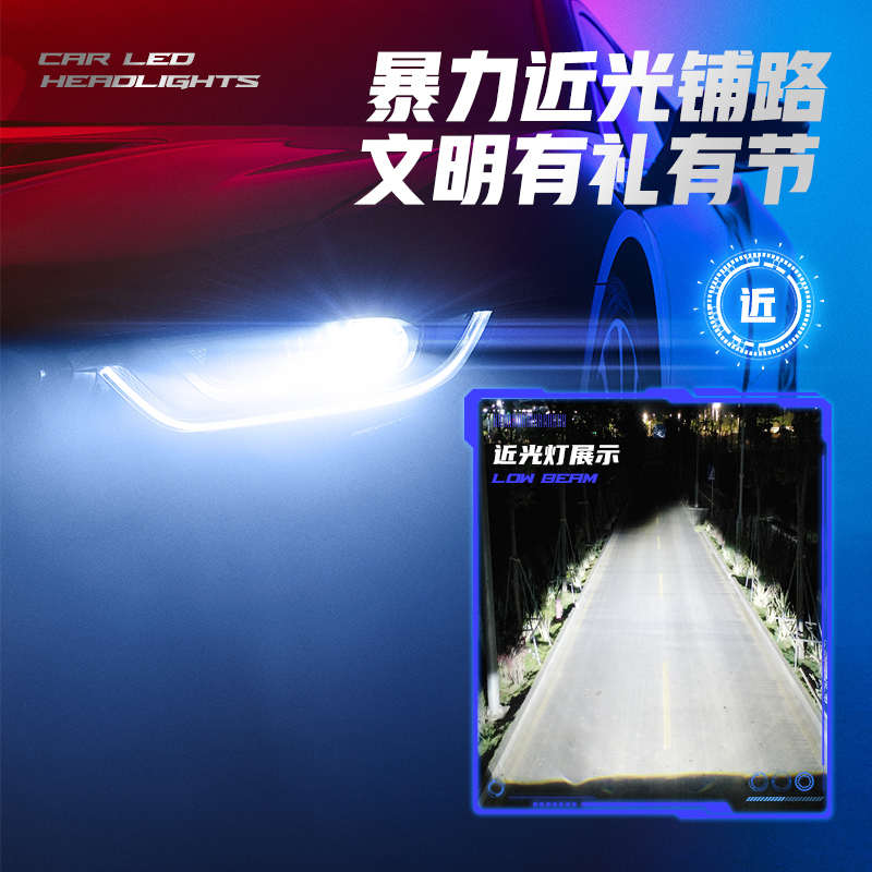 汽车LED大灯h1改装h7超亮h11灯泡9012强光9005激光透镜h4摩托车灯