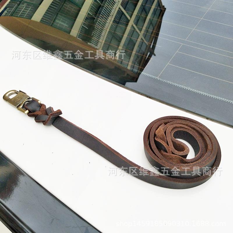 新款直销宠物用品大锁扣牛皮软皮皮绳油皮遛狗链子进口牛皮狗链子