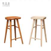美式 创意简易单人酒吧凳家用奶茶店休闲无靠背高脚凳 实木吧台椅