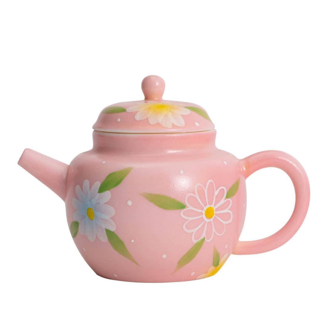 手绘粉引茶壶粉色小清新堆泥泡茶壶女士功夫茶具带过滤球单壶