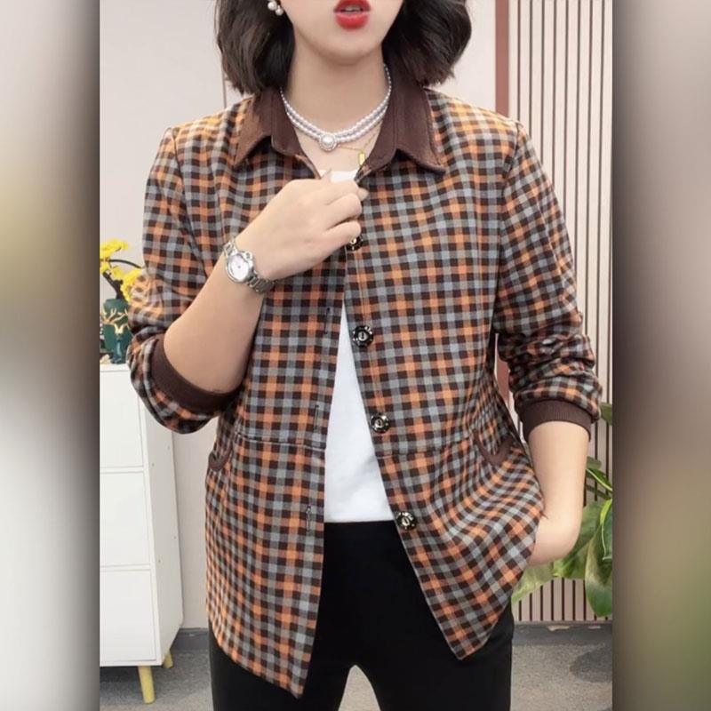 极速爆款格子外套妈妈装2026秋季新款时尚宽松百搭长袖衬衫中年女