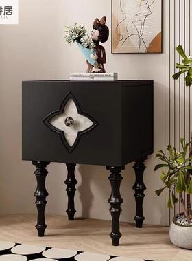 四叶草床柜头法RTR式复古边柜黑简约床储物柜客厅边柜色贝壳实木