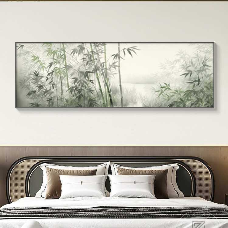 新中式竹报平安客厅装饰画横版沙发背景壁画禅意卧室床头墙壁挂画,家居饰品,现代装饰画,淘宝优惠券,粉丝福利购,淘宝优惠卷