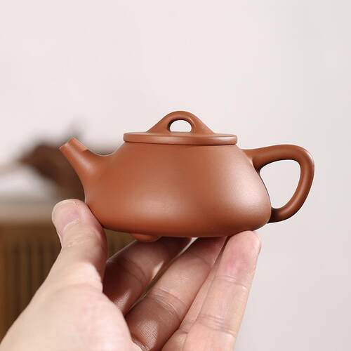 潮州原矿鸡蛋黄纯手工手拉石瓢壶三杯陈树煌手作工夫茶家用朱泥壶