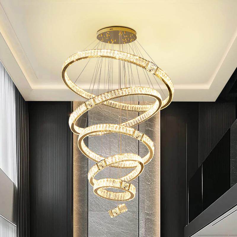 别墅挑空客厅吊灯轻奢大气楼中楼跃层挑高水晶灯复式楼挑空大吊灯