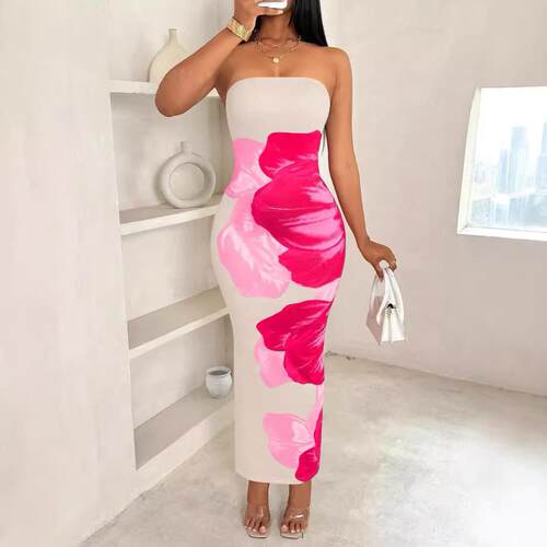 Floral Sleeveless Short Dress  Front Drape Neckline  Back
