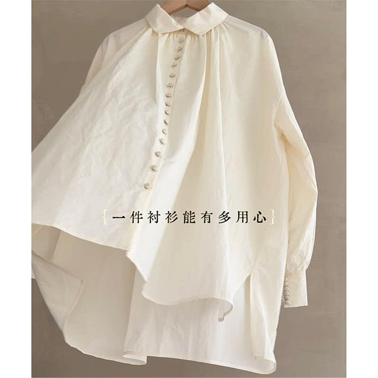 潮牌设计感捏褶翻领衬衫女春季新款廓版单排扣高级简约小香风长袖