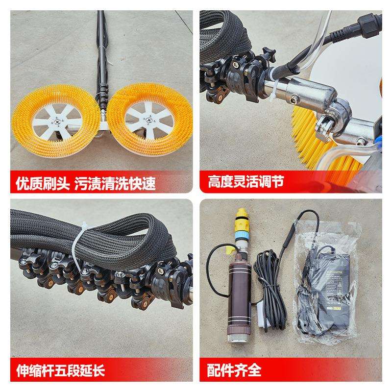 双头光伏清洁机 伸缩杆手持式屋顶电动清洁刷双动力喷水清洁工具