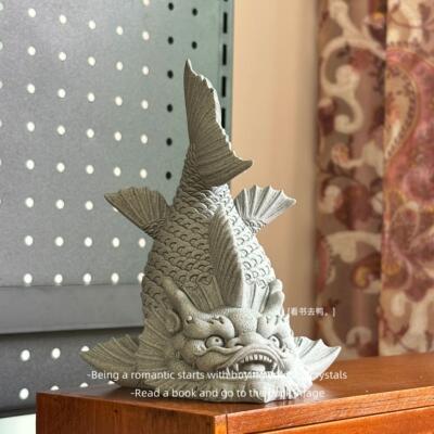 「摆个彷真青砂石书档红龙摆件」瑞兽神龙装饰摆饰鱼缸微景观造景