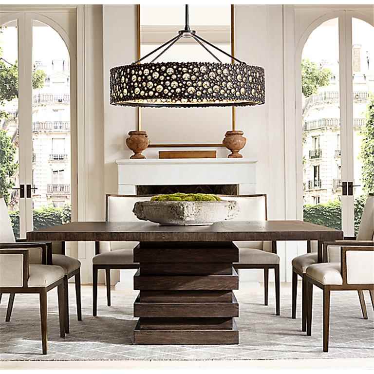 美式乡村简约时尚复古做旧原木色方形个性餐桌椅组合别墅酒店家具