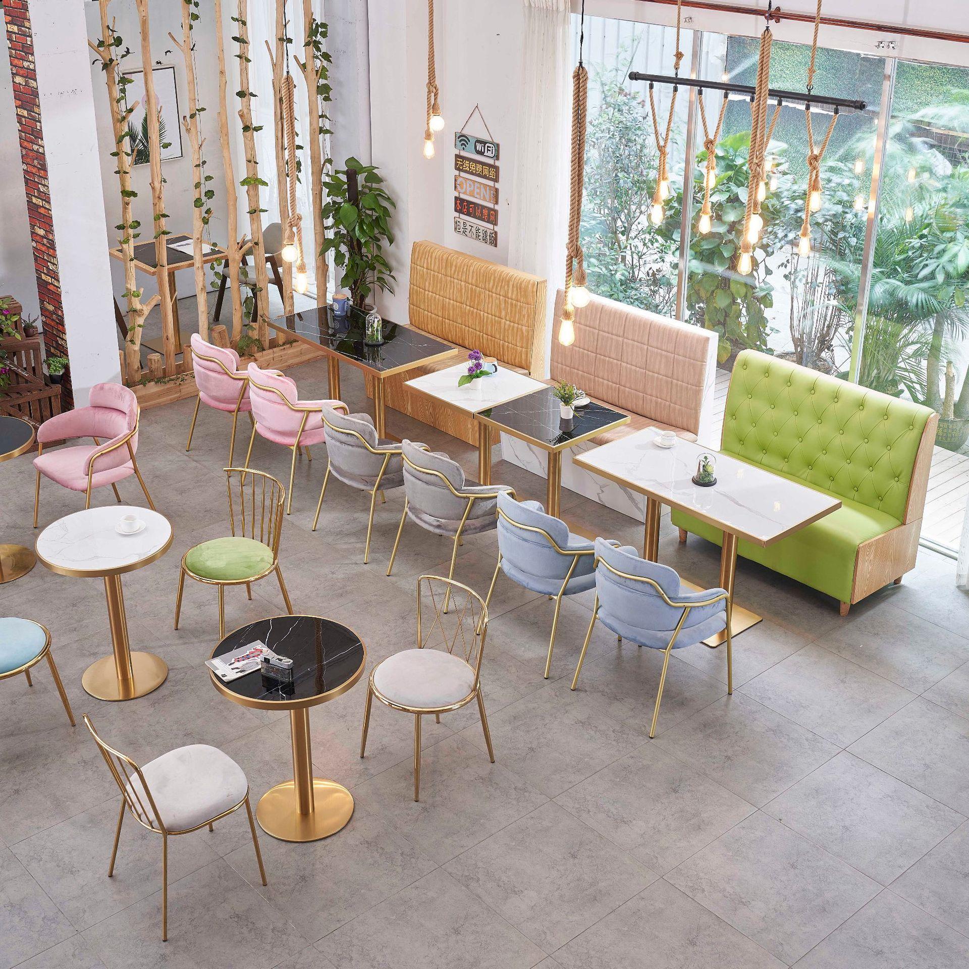 咖啡厅卡座沙发组合网红餐饮餐厅奶茶店桌椅甜品店大理石餐桌