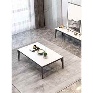 北欧轻奢德利丰岩板茶几电视柜组合小户型家用纯白铝合金岩板茶几