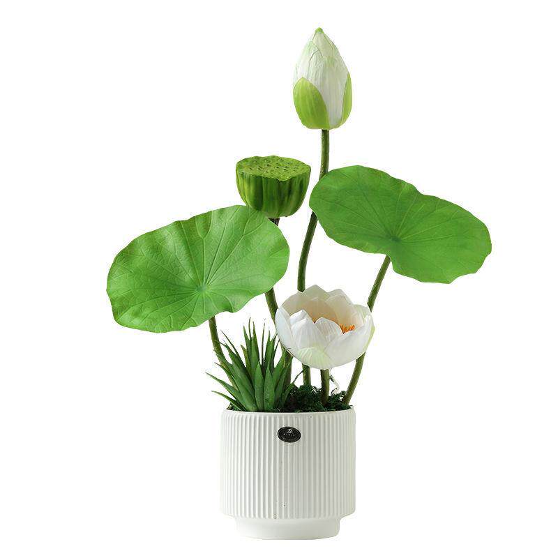 清新假绿植荷花盆栽摆件家居客厅桌面假花仿真花荷叶莲蓬插花摆设