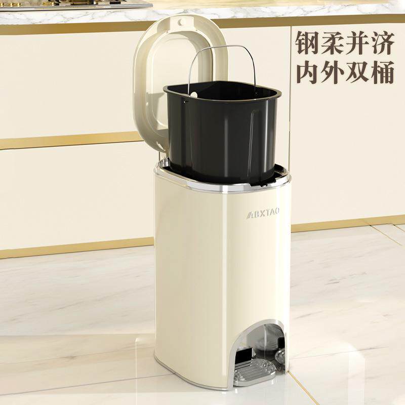 奶油风双开双桶垃圾桶家用加厚脚踏式垃圾筒客厅密封手按垃圾篓