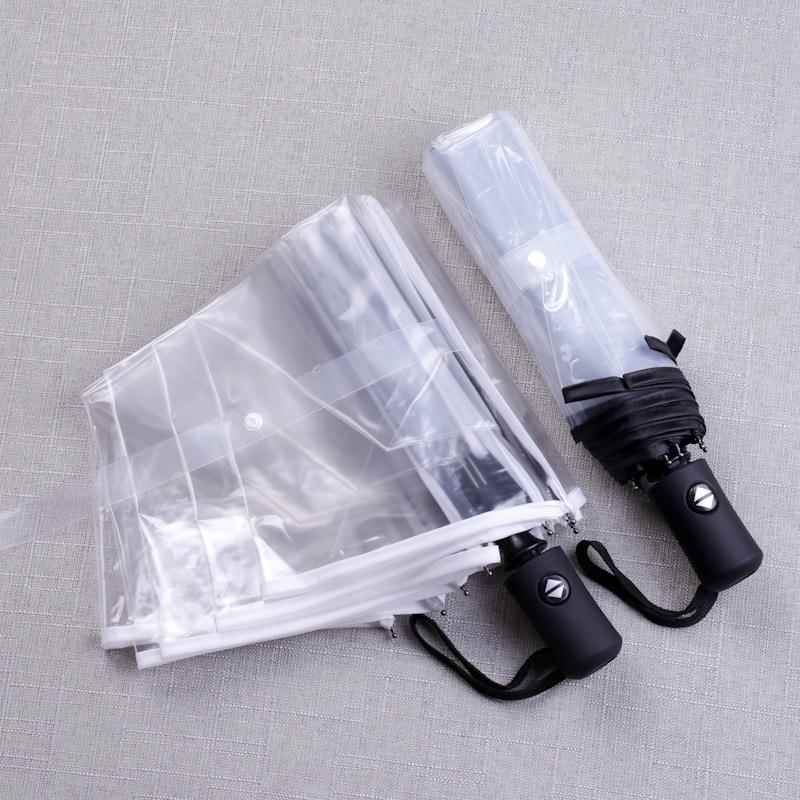 新款直销全自动透明折叠雨伞网红伞三折自开收伞学生男小清新塑料