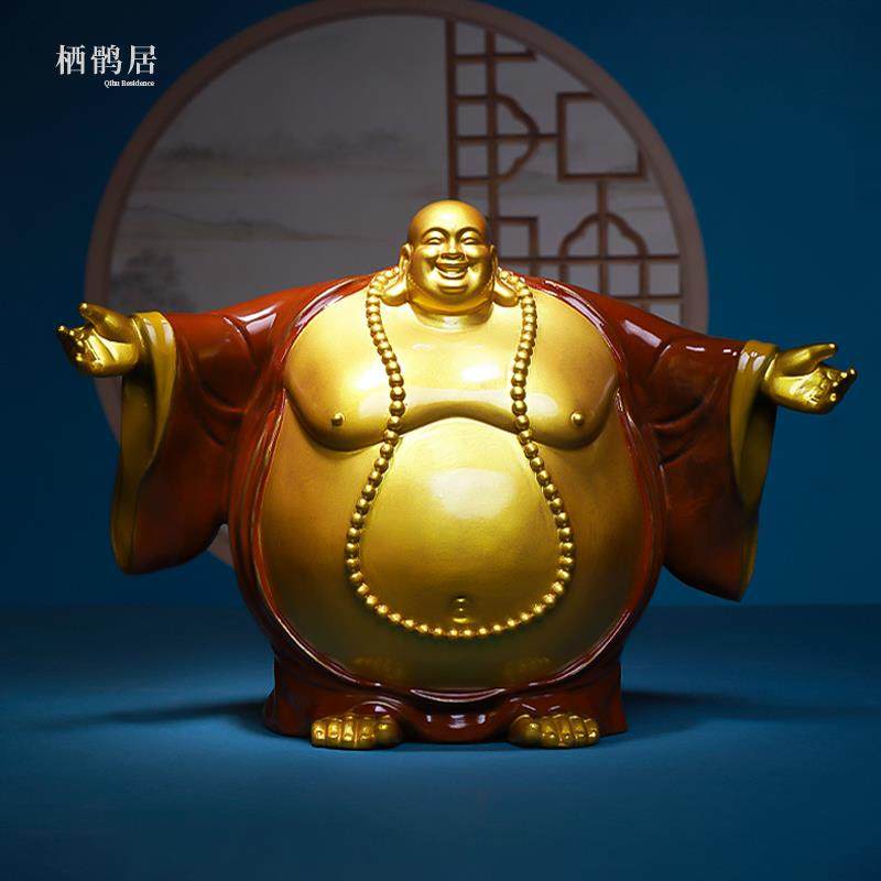 高档笑佛世界大肚弥勒佛厅铜饰居客家装饰入口办公室敬拜搬入新家