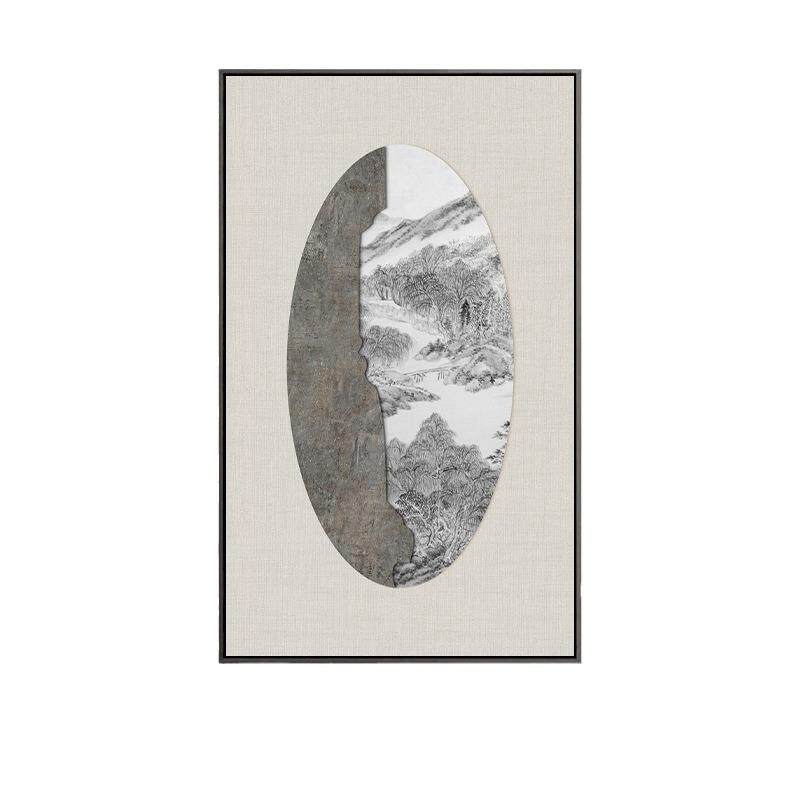 坐山云起中式玄关背景墙竖版挂画黑白山水风景装饰画茶室古典壁画