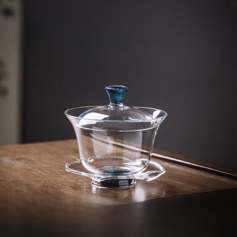 台湾禾器沁莲盖碗耐高温加厚玻璃泡茶杯茶具三才盖碗中式单个茶碗