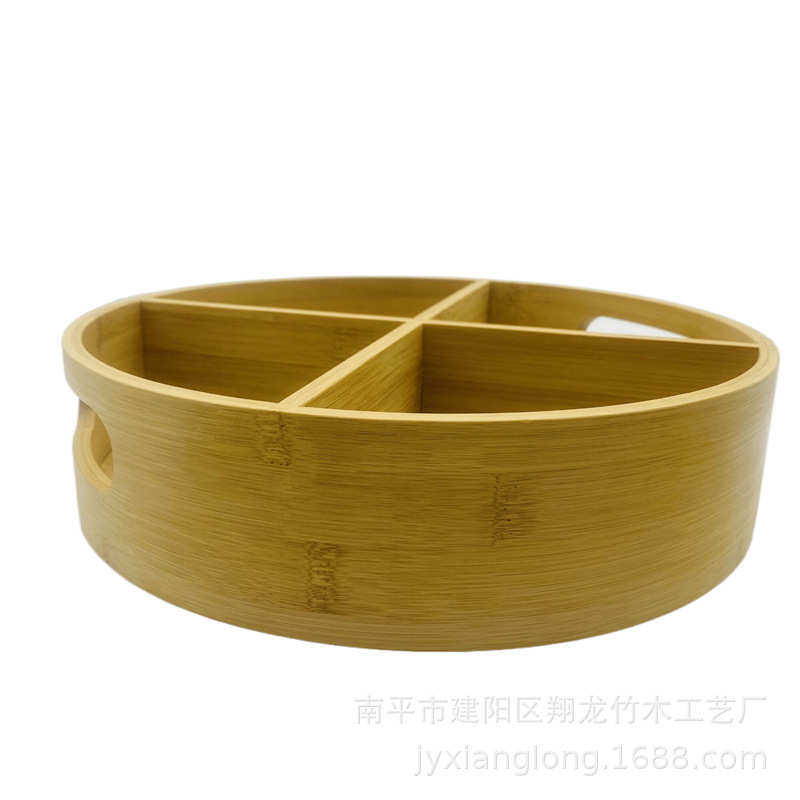 竹质可旋转分格圆形竹盘 家用商用零食收纳分格盘 创意圣诞果盒